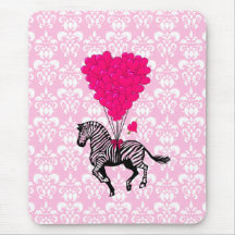 Vintager Zebra u. rosa Herzballone Mousepad