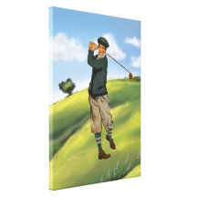 Vintages Blick Golfspieler-Golf wickelte Leinwandd