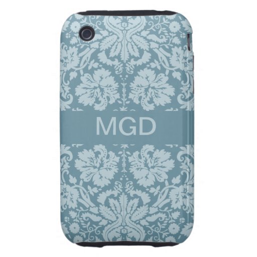 Vintages Blumenkunst nouveau Monogramm blauen Grün iPhone 3 Tough Cover