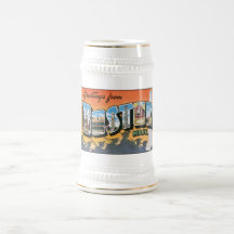 Vintages Boston, MA-Postkarten-Becher, Steins Kaffee Haferl