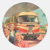 Vintages Bus-Depot mit Passagieren auf Ferien Sticker