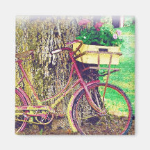 Vintages Fahrrad mit Blumen-Korb Kühlschrankmagnet