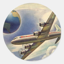 Vintages Flugzeug-Fliegen um die Welt in den Wolke Sticker