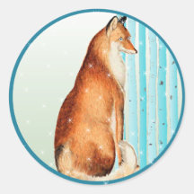 Vintages Fox-Aqua-Birken-Baum-Schneeflocke-Feierta Runder Aufkleber