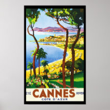Vintages Franzose-Reise-Plakat Cannes Cote d'Azur