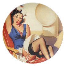 Vintages Gil Elvgren Kreuzfahrt-Schiffpinup-Mädche Party Teller