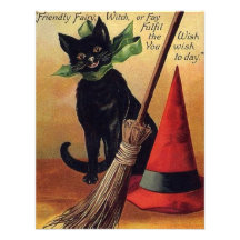 Vintages Halloween mit einer schwarzen Katze, eine Individuelle Einladungskarten