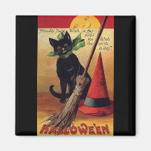 Vintages Halloween mit einer schwarzen Katze, eine Kühlschrankmagnet