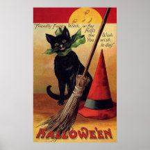 Vintages Halloween mit einer schwarzen Katze, eine Poster
