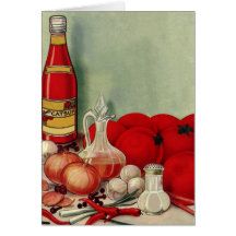 Vintages italienisches Nahrungsmitteltomate-Zwiebe Grußkarte