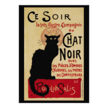 Vintages Kunst Nouveau Plakat; Cer Soir Chat Noir Individuelle Einladungen