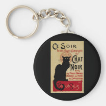 Vintages Kunst Nouveau Plakat; Cer Soir Chat Noir Schlüsselanhänger