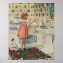 Vintages Mädchen, Kind, das Wäscherei-hängende Kle Plakat