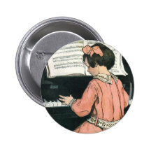 Vintages Mädchen, Musik, Klavier, Jessie Willcox S Anstecknadelbutton