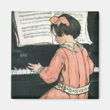 Vintages Mädchen, Musik, Klavier, Jessie Willcox S Kühlschrankmagnete