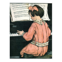 Vintages Mädchen, Musik, Klavier, Jessie Willcox S Postkarte