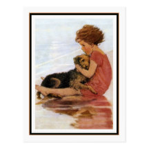 Vintages Mädchen und Hund durch Jessie Willcox Smi Postkarte