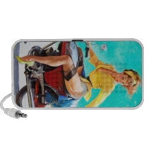 Vintages Motorrad-Reiter Gil Elvgren Pinup-Mädchen iPod Lautsprecher
