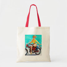 Vintages Motorrad-Reiter Gil Elvgren Pinup-Mädchen Einkaufstaschen