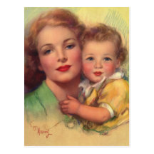 Vintages Mutter-und Kinderporträt Postkarte