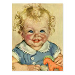 Vintages niedliches blondes Locken-Baby lächelt mi Postkarte