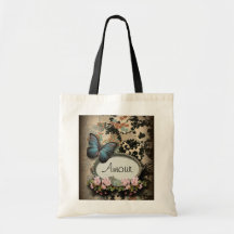 Vintages Paris-Schmetterlings-Damast-Monogramm Taschen
