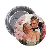 Vintages Porträt, Braut-Bräutigam, Blumen der Jung Anstecknadelbuttons