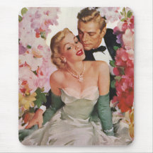 Vintages Porträt, Braut-Bräutigam, Blumen der Jung Mousepads