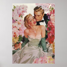 Vintages Porträt, Braut-Bräutigam, Blumen der Jung Plakatdruck