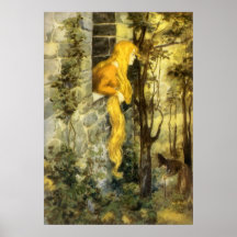 Vintages Rapunzel. Prinzessin mit dem langen blond Posterdruck