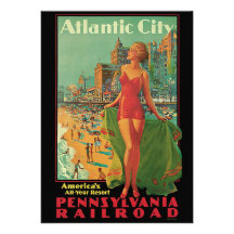 Vintages Reise-Plakat; Atlantic City, Strand-Blond Einladung
