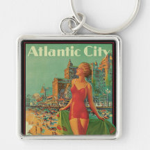 Vintages Reise-Plakat; Atlantic City, Strand-Blond Schlüsselbänder