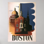 Vintages Reise-Plakat, Boston, Massachusetts