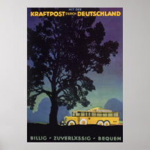 Vintages Reise-Plakat, Deutschland, gelber Bus, Na