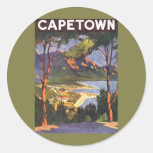Vintages Reise-Plakat, Kapstadt, Südafrika Runder Aufkleber