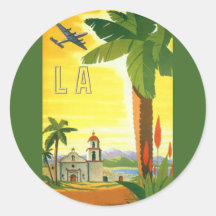 Vintages Reise-Plakat, Los Angeles, Kalifornien Runde Aufkleber