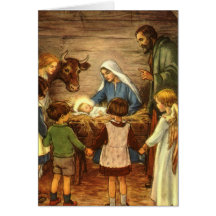 Vintages religiöses Weihnachten, Nativity, Baby Je Karte