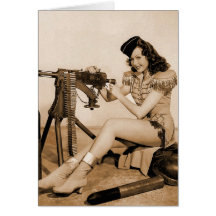 Vintages Retro Frauen-Maschinen-Artillerist-Mädche Grußkarte