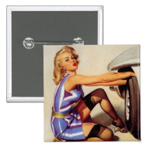 Vintages Retro Gil Elvgren Auto-Mechanikerpinup-Mä Button