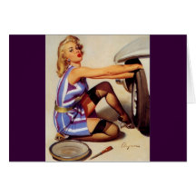 Vintages Retro Gil Elvgren Auto-Mechanikerpinup-Mä Grußkarte