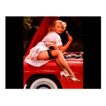 Vintages Retro Gil Elvgren Auto-Mechanikerpinup-Mä Postkarte
