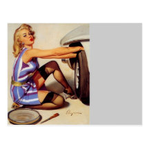 Vintages Retro Gil Elvgren Auto-Mechanikerpinup-Mä Postkarte