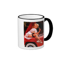 Vintages Retro Gil Elvgren Auto-Mechanikerpinup-Mä Kaffee Tasse