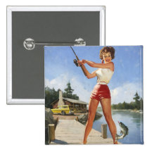 Vintages Retro Gil Elvgren Fischenpinup-Mädchen Anstecknadel