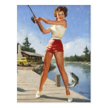 Vintages Retro Gil Elvgren Fischenpinup-Mädchen Postkarte