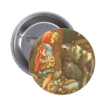 Vintages Rotkäppchen und Wolf im Wald Button