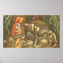 Vintages Rotkäppchen und Wolf im Wald Plakatdruck