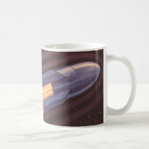 Vintages Science Fiction-Rocket-Schiff im Raum Kaffee Tasse