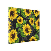 Vintages Sonnenblumemuster Leinwand Druck
