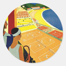 Vintages Tennis, Sport, Reise-Plakat, Monte Carlo Runder Sticker